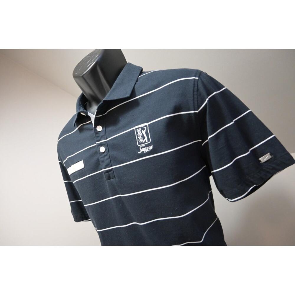 Nike Golf Polo Mens Large Black Striped TPC Sawgrass Dri Fit Stretch Like New
